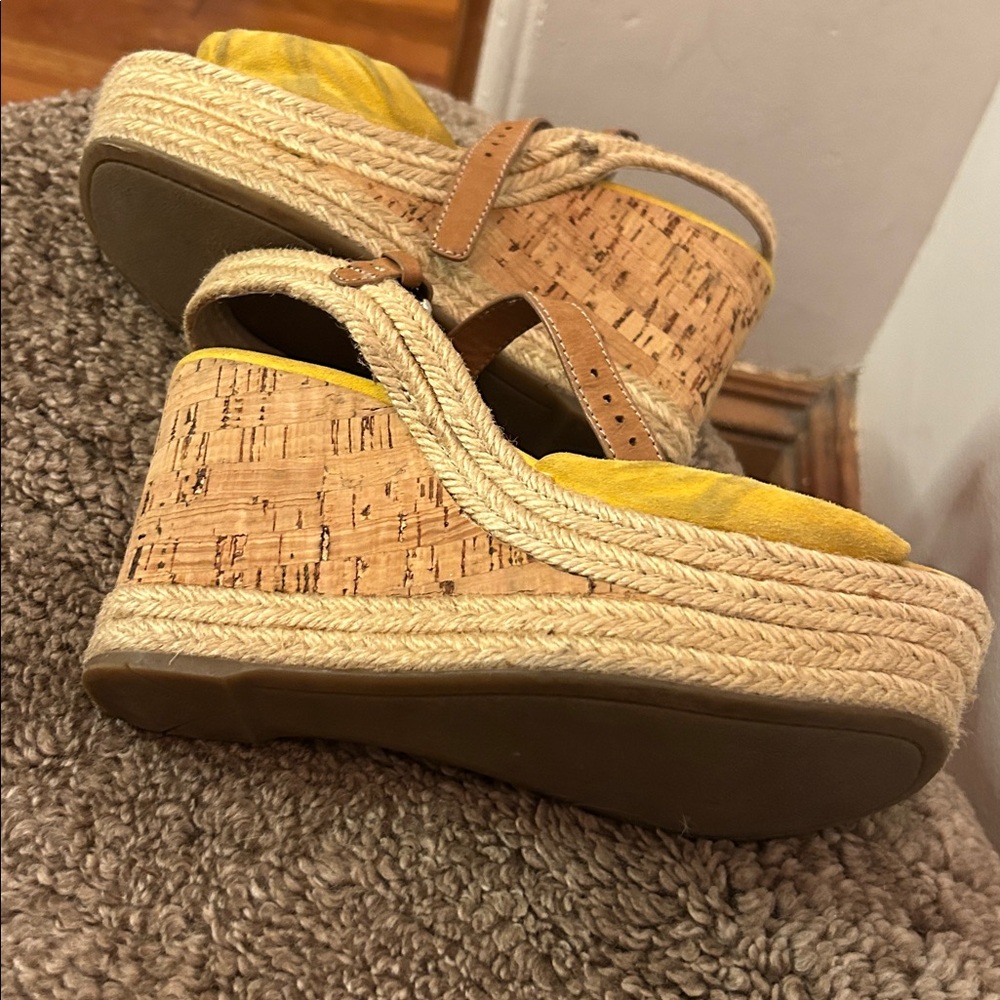Prada Yellow Suedeand Tan Espadrille Sandals - Picture 4 of 4